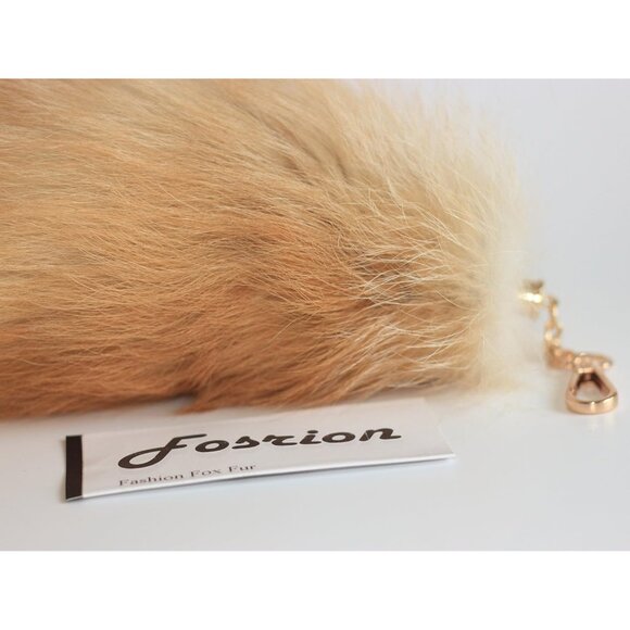 ⚡Golden Real Fox Tail Fur Keychain Clasp Fashion Charm Cosplay Toy Fabric Fur - Picture 9 of 9